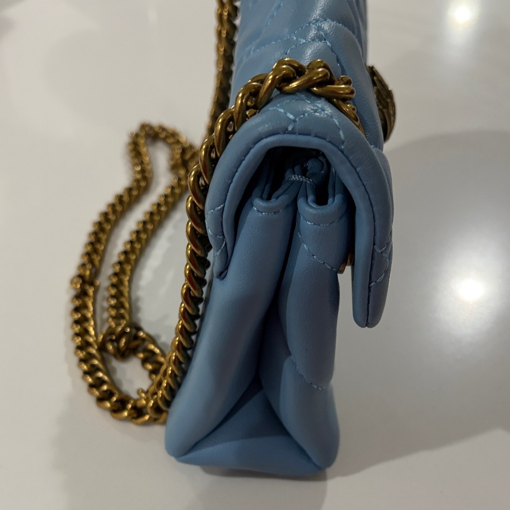Kurt Geiger Mini Kensington Light Blue Quilted Leather Crossbody with Gold Chain - Picture 9 of 15